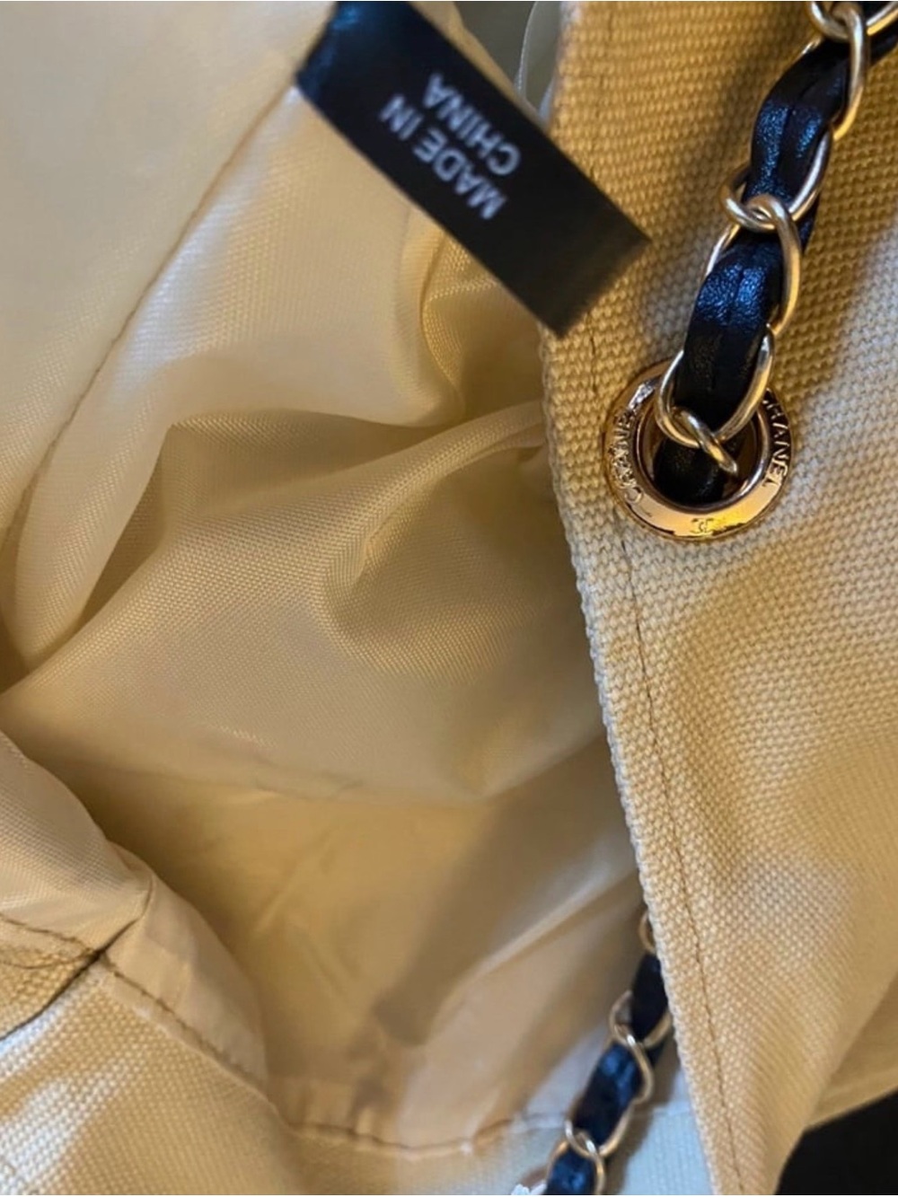 CHANEL Cream Canvas Tote with Black CC Logo - Picture 7 of 11